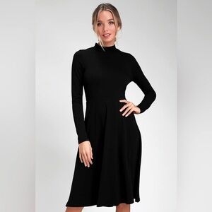 H&M Black Dress Long Sleeve Mock Neck Cute Business Casual Dark Academia NWOT